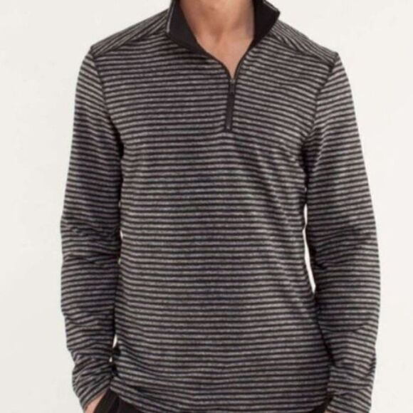 LULULEMON Men's Studio Half Zip Pullover Black White Striped Size Medium - Picture 1 of 8
